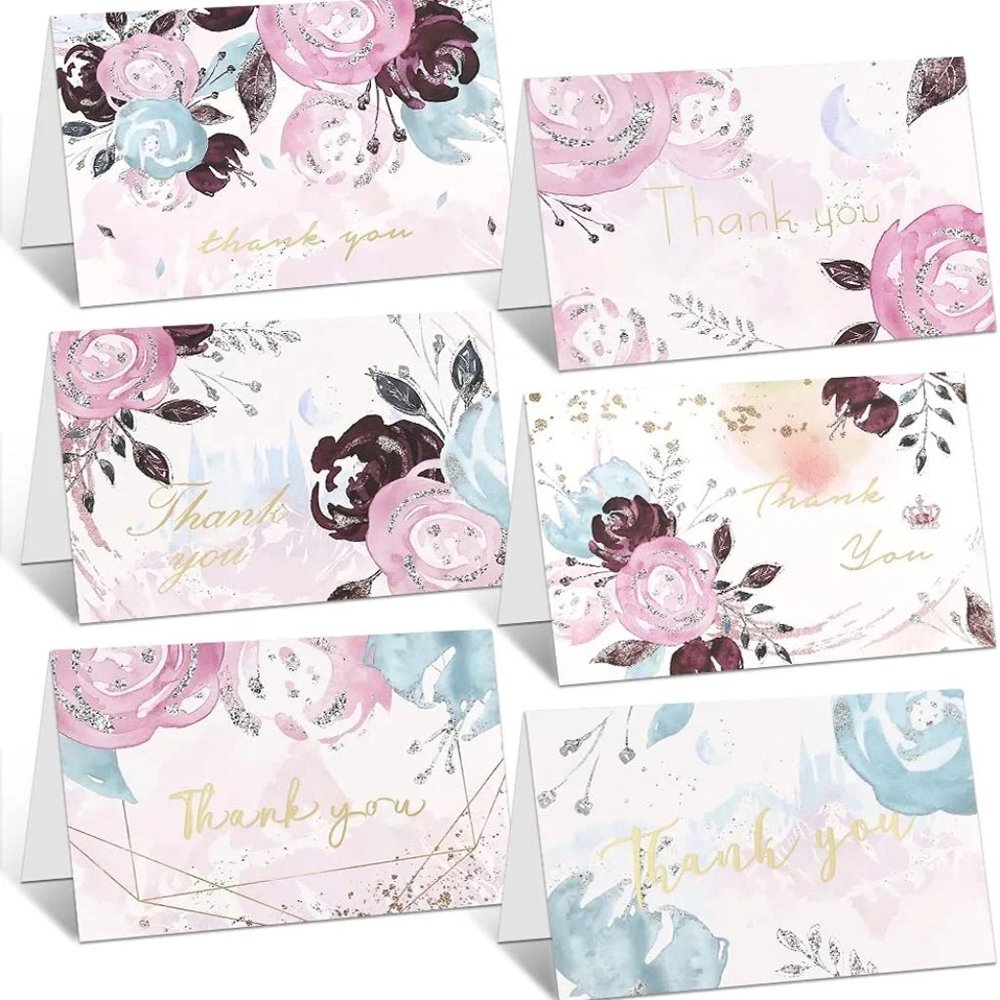 WEHVKEI 36 Pack Thank You Cards with Envelopes Light Pink and Blue Floral